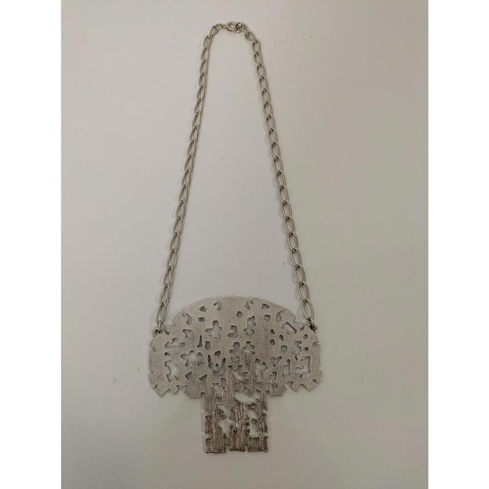 Vintage Brushed Silver Tree Statement Necklace
